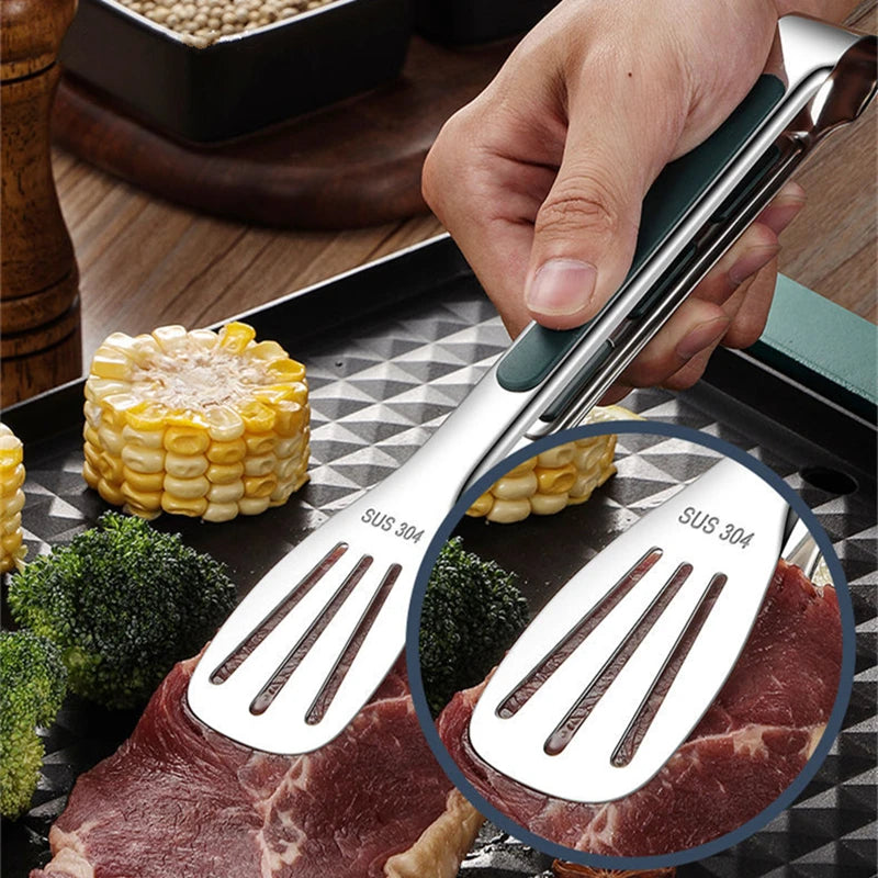 1pc Non-Slip Stainless Steel Food Tongs