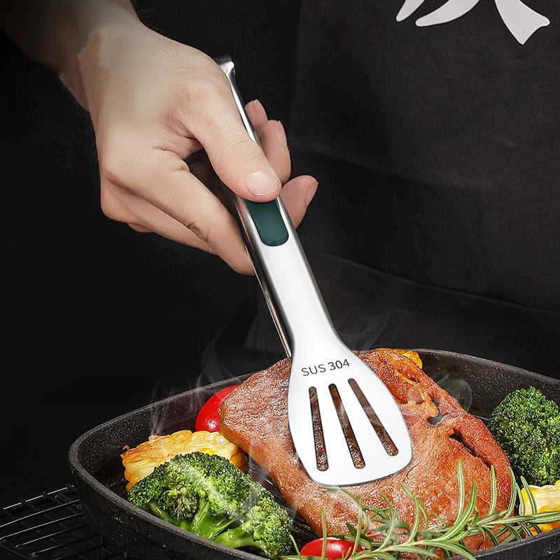 1pc Non-Slip Stainless Steel Food Tongs